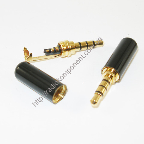 Plug Jack-3,5-TRRS 4pin, metal case, black, gold-plated contacts
