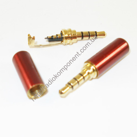 Plug Jack-3,5-TRRS 4pin, metal case, red, gold-plated contacts