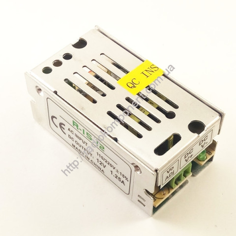 Блок питания 12V 15W 1.25A в металлическом IP20 корпусе