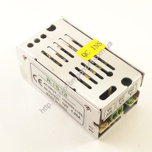 Блок питания 12V 15W 1.25A в металлическом IP20 корпусе