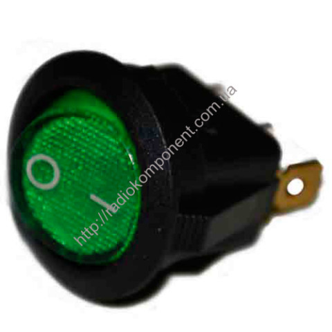 Switch KCD1 rocker round with backlight 250V/6A green