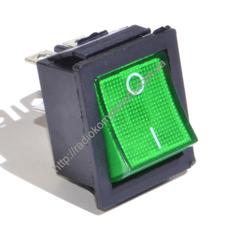 Выключатель KCD4-201 клавишный 16A/250V зеленый 4pin