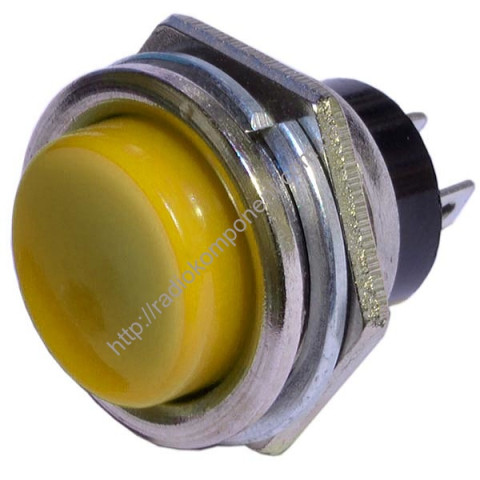 Button PBS-26B 3A/125V short circuit, 16mm, yellow, OFF-(ON), 2pin