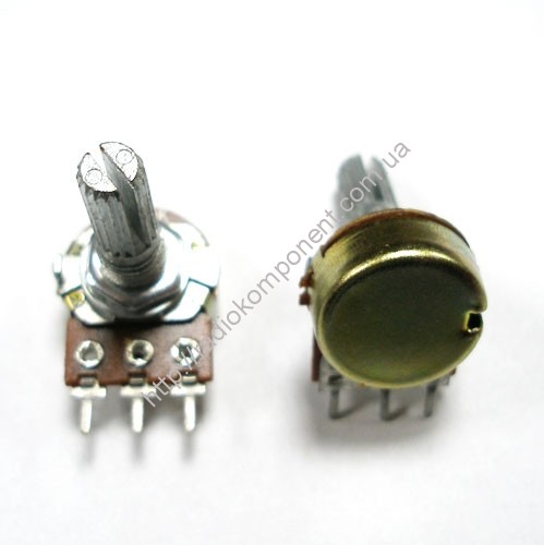 Резистор переменный 100 kОм WH148-1A-2 B 3pin прямой, шток L=20mm