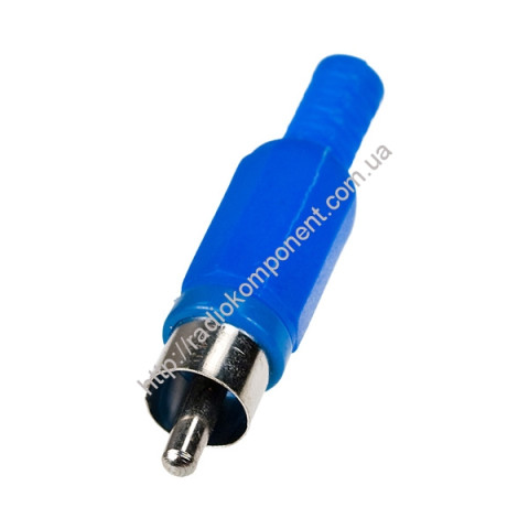 Connector RCA plug on cable blue plastic
