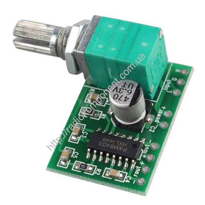 Stereo audio amplifier 2x3W D-class based on PAM8403 with volume control