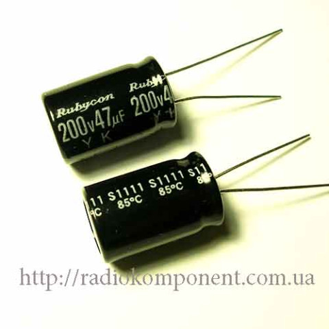 Capacitor 47mF 200V 12x20mm Rubycon