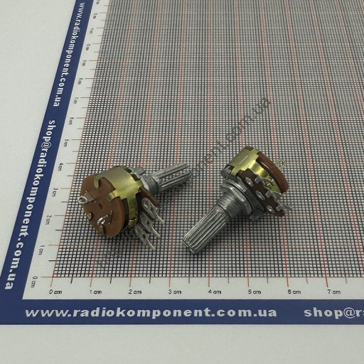 Резистор змінний 500 kОм S16KN1-B500K 5pin із вимикачем, шток L=20mm