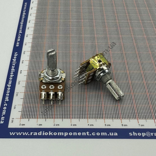 Резистор переменный 100kОм WH148-1B-2 B 6 pin прямой, шток L=20mm