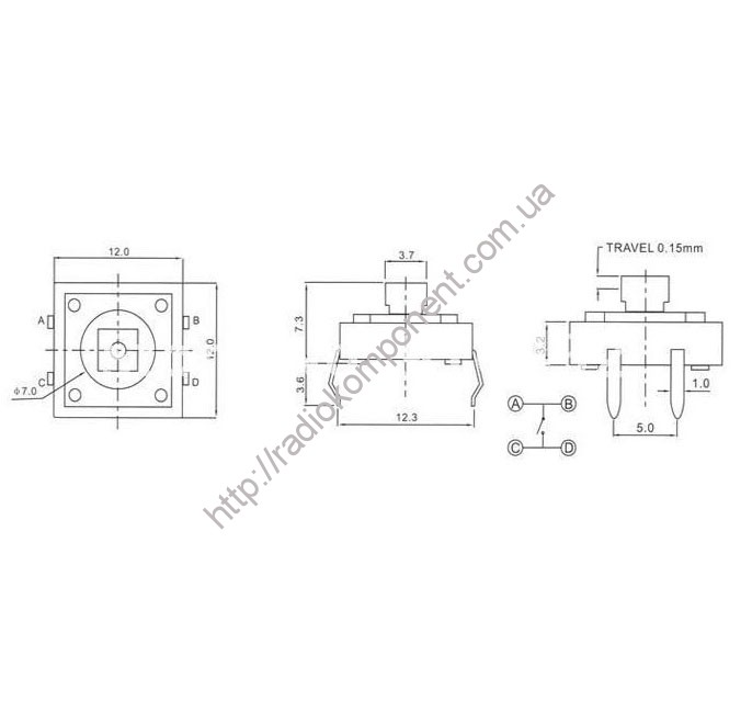 Tact button 12 * 12 * 7.3 mm with cover (red)