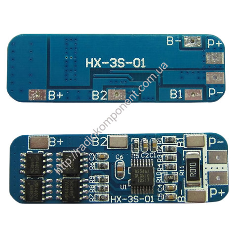 BMS контроллер заряда-разряда для 3-х Li-Ion аккумуляторов 18650 HX-3S-01 8A 11.1-12.6V