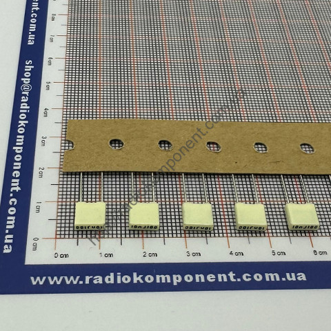 Capacitor 82EC2100CK50J, 0.01 µF 100 V 5% (7.2 x 2.5 x 6.5 mm), PET (metallized), 105 ° C