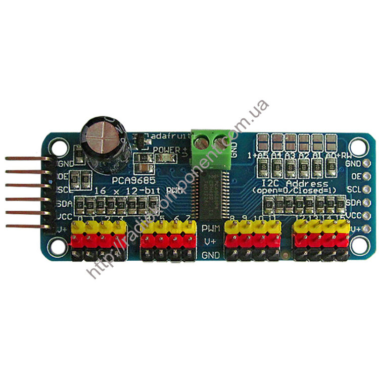 16-channel 12-bit PWM/Servo module with I2C interface on PCA9685