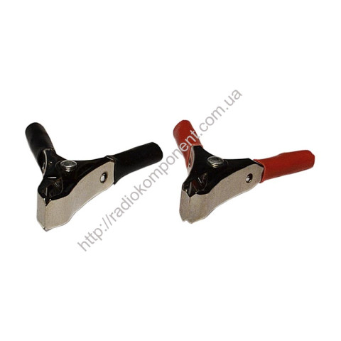 Alligator clip 10A battery pair red + black, L=50mm