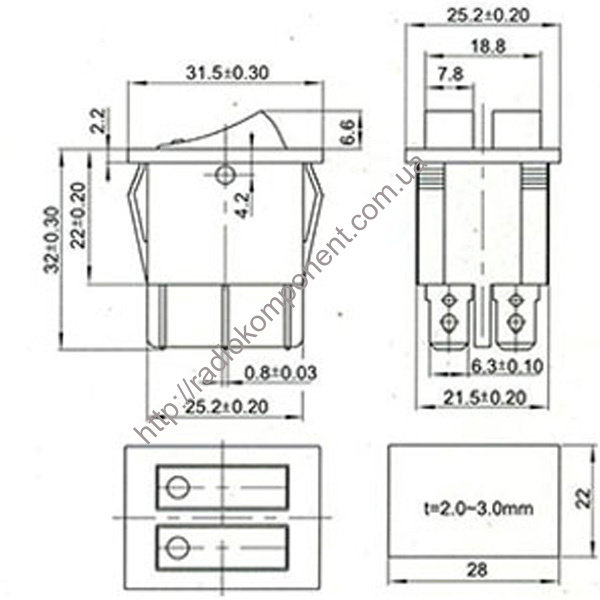 Перемикач клавішний KCD3-201N11CRB здвоєний з підсвічуванням