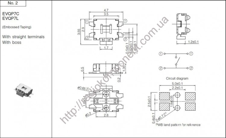 Tactical angle button SMD 3 x 4 mm, 4 pin